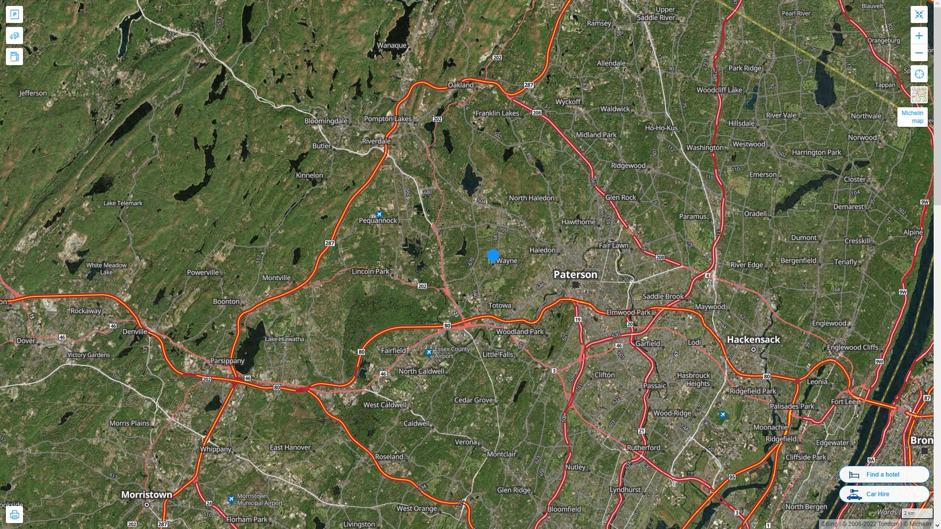 Wayne Township New Jersey Highway and Road Map with Satellite View